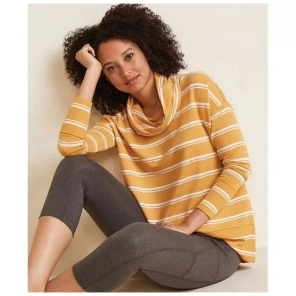 Garnet Hill Cowl Neck Knit Tunic Golden Stripe XL - Picture 1 of 7